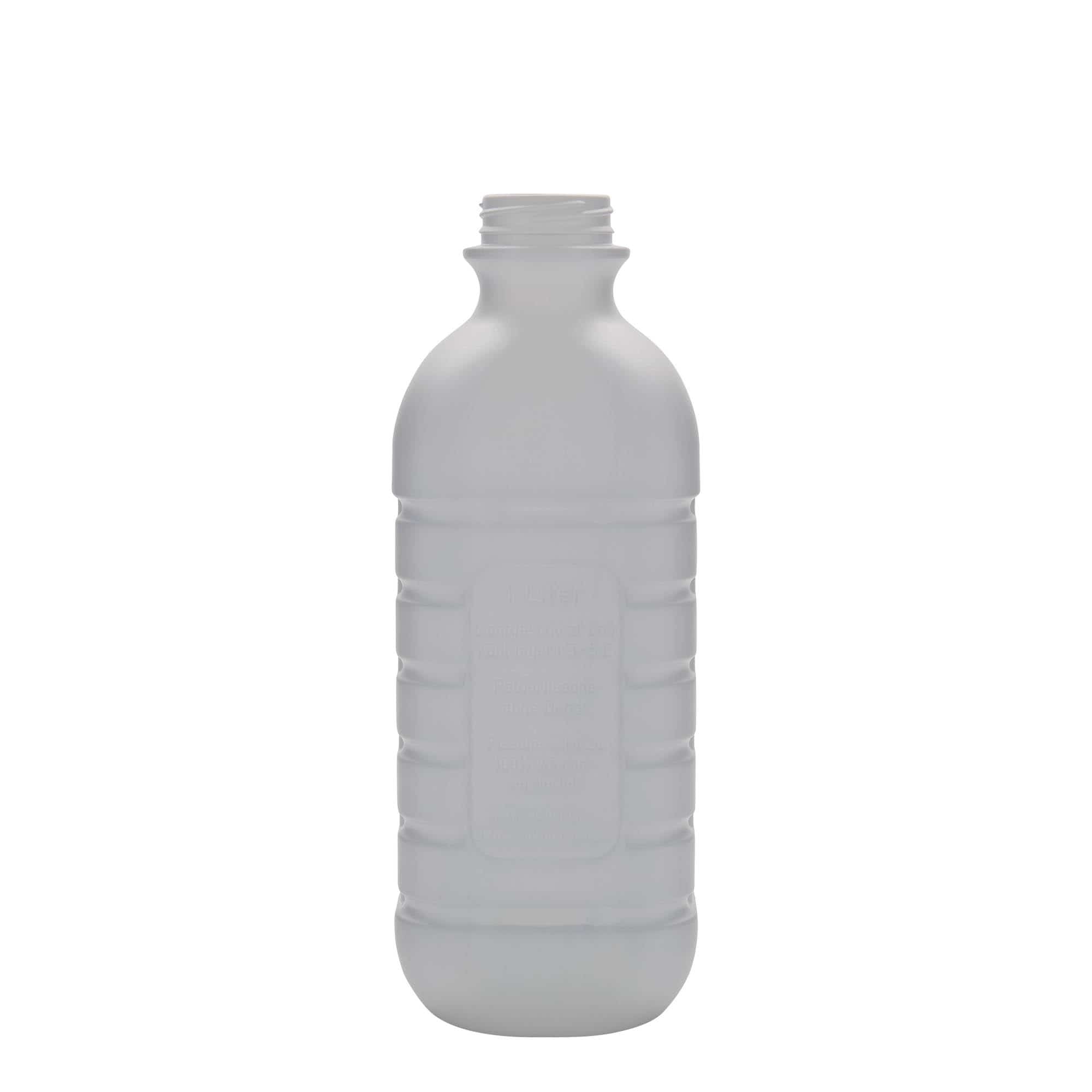 1000 ml piena pudele, taisnstūra, HDPE plastmasas, balta, aizdare: PEHD40