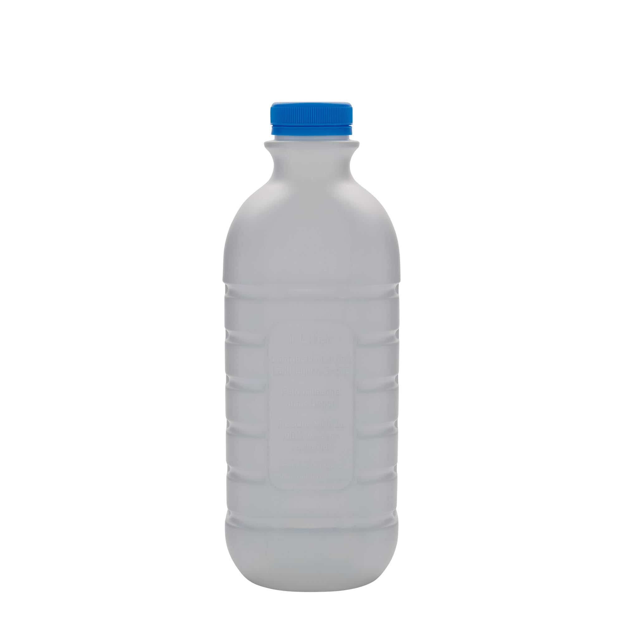 1000 ml piena pudele, taisnstūra, HDPE plastmasas, balta, aizdare: PEHD40