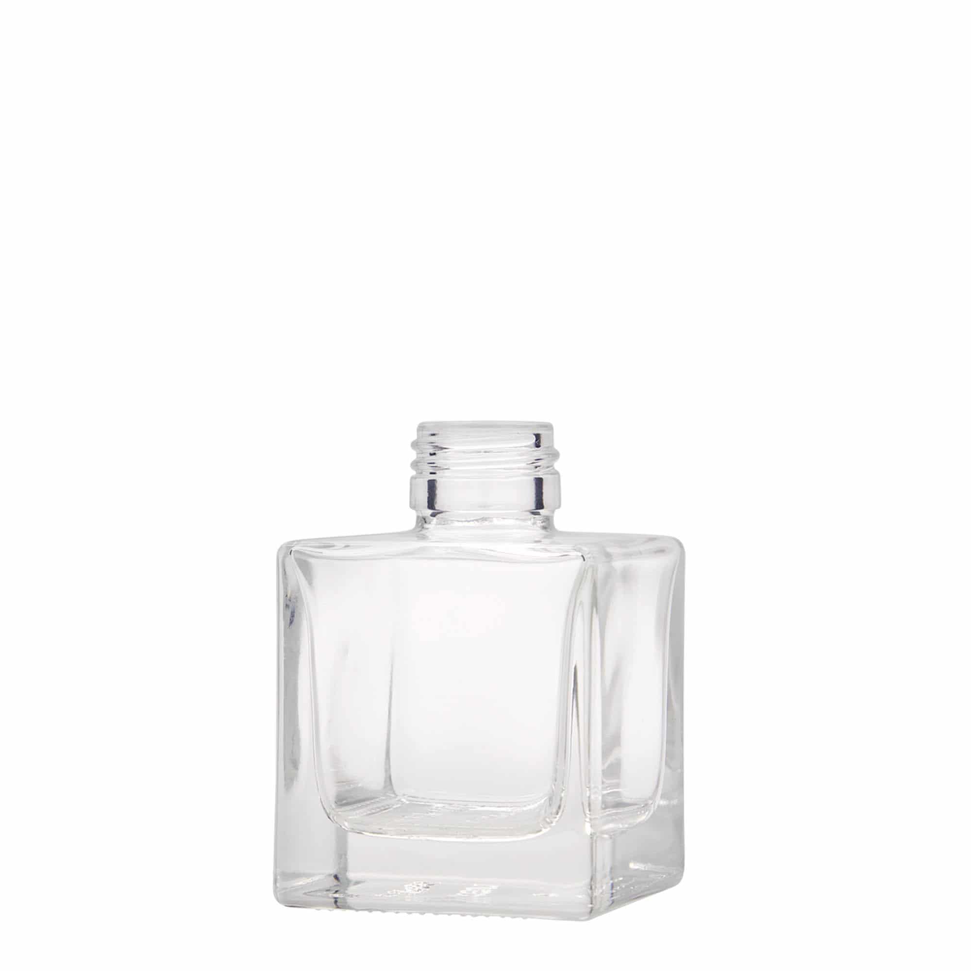 100 ml stikla pudele 'Cube', kvadrātiska, aizdare: PP 28