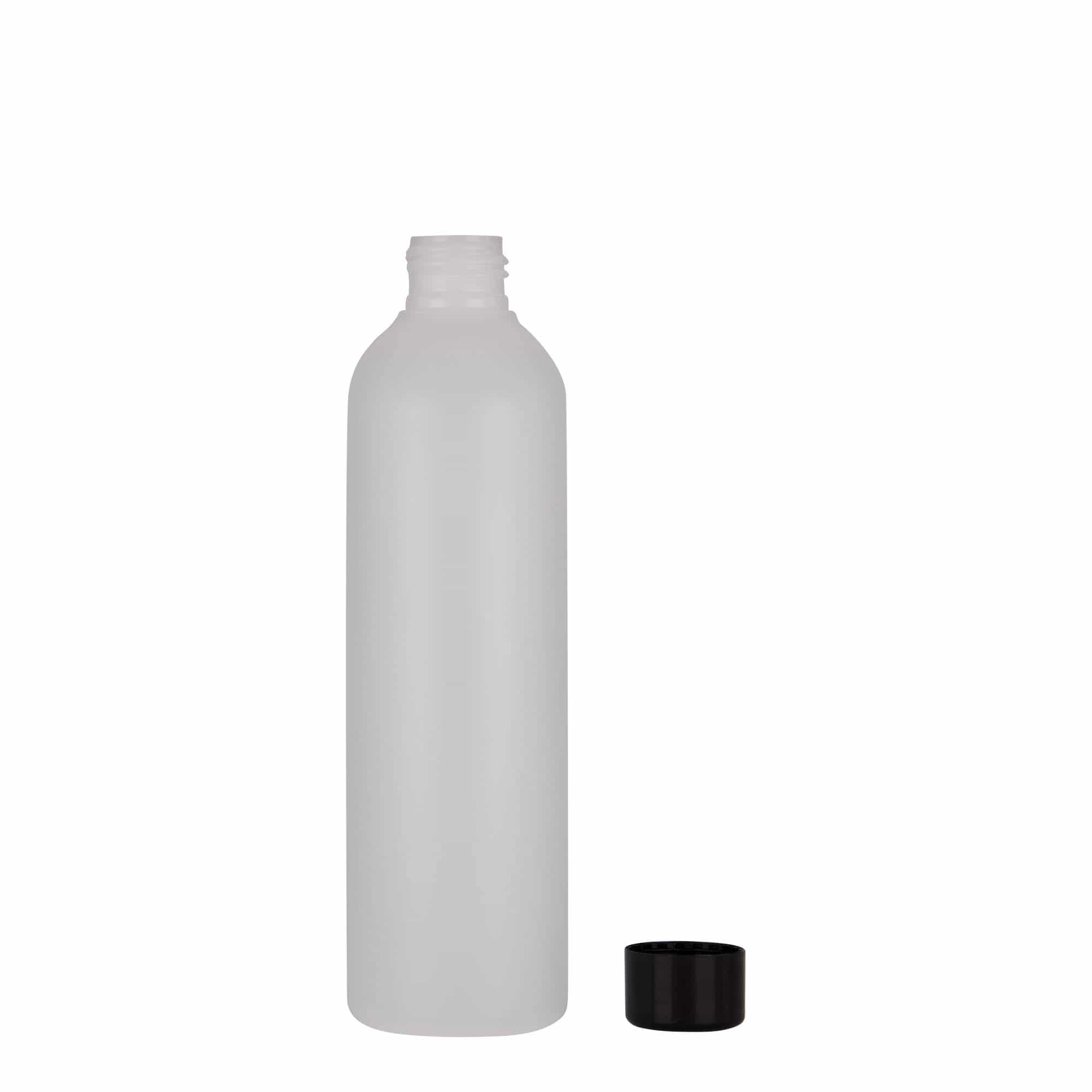 250 ml plastmasas pudele 'Tuffy', HDPE, dabīga, aizdare: GPI 24/410