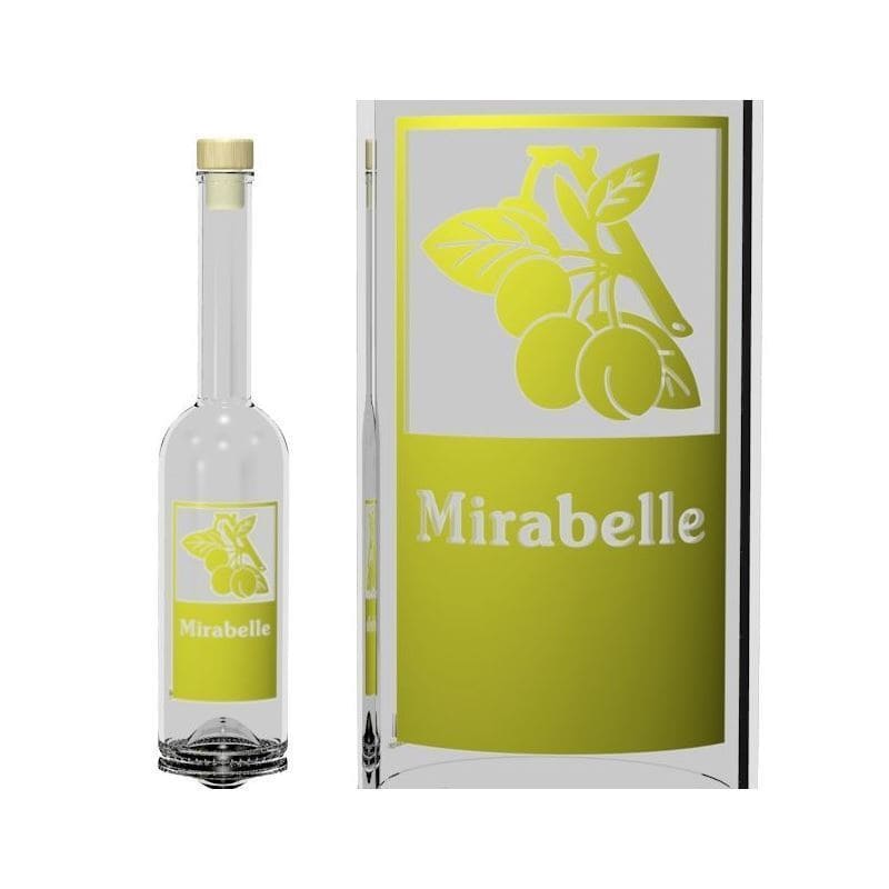 500 ml stikla pudele 'Opera', motīvs: mirabele, aizdare: korķis