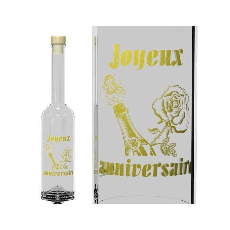 500 ml stikla pudele 'Opera', motīvs: Joyeux Anniversaire, aizdare: korķis